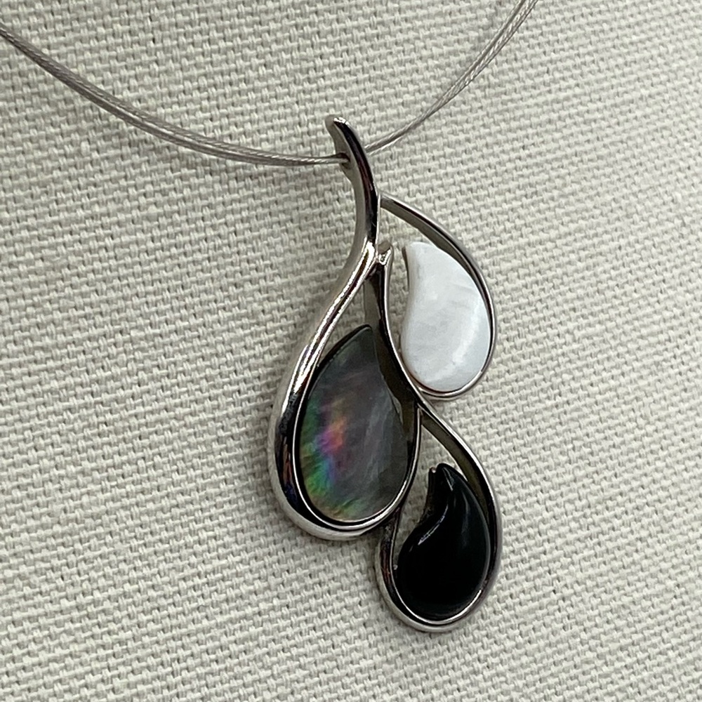 Lia Sophia "Droplet" Mother of Pearl Abalone & Onyx Necklace